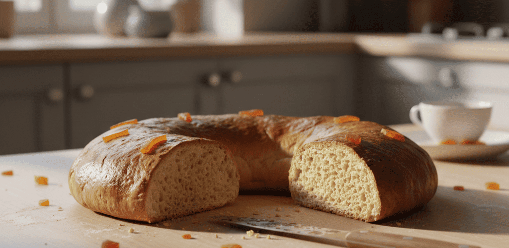 Roscón de Reyes que no ha subido correctamente, plano y con miga densa