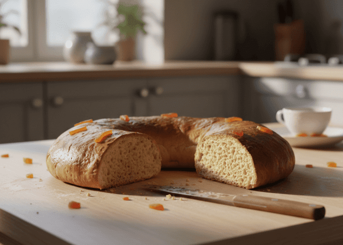 Roscón de Reyes que no ha subido correctamente, plano y con miga densa